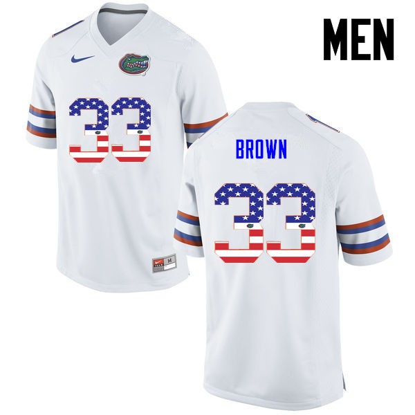 Florida Gators Men #33 Mack Brown College Football Jersey USA Flag Fashion White